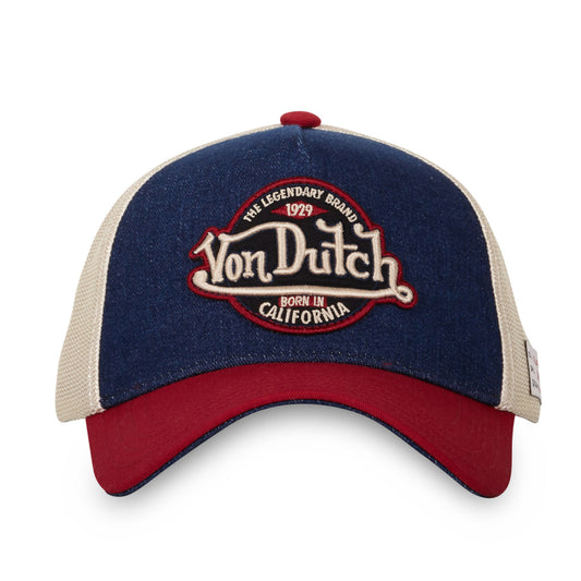 Casquette Vondutch Bleu/Rouge/Beige Trucker Snapback en Denim VINTAGE